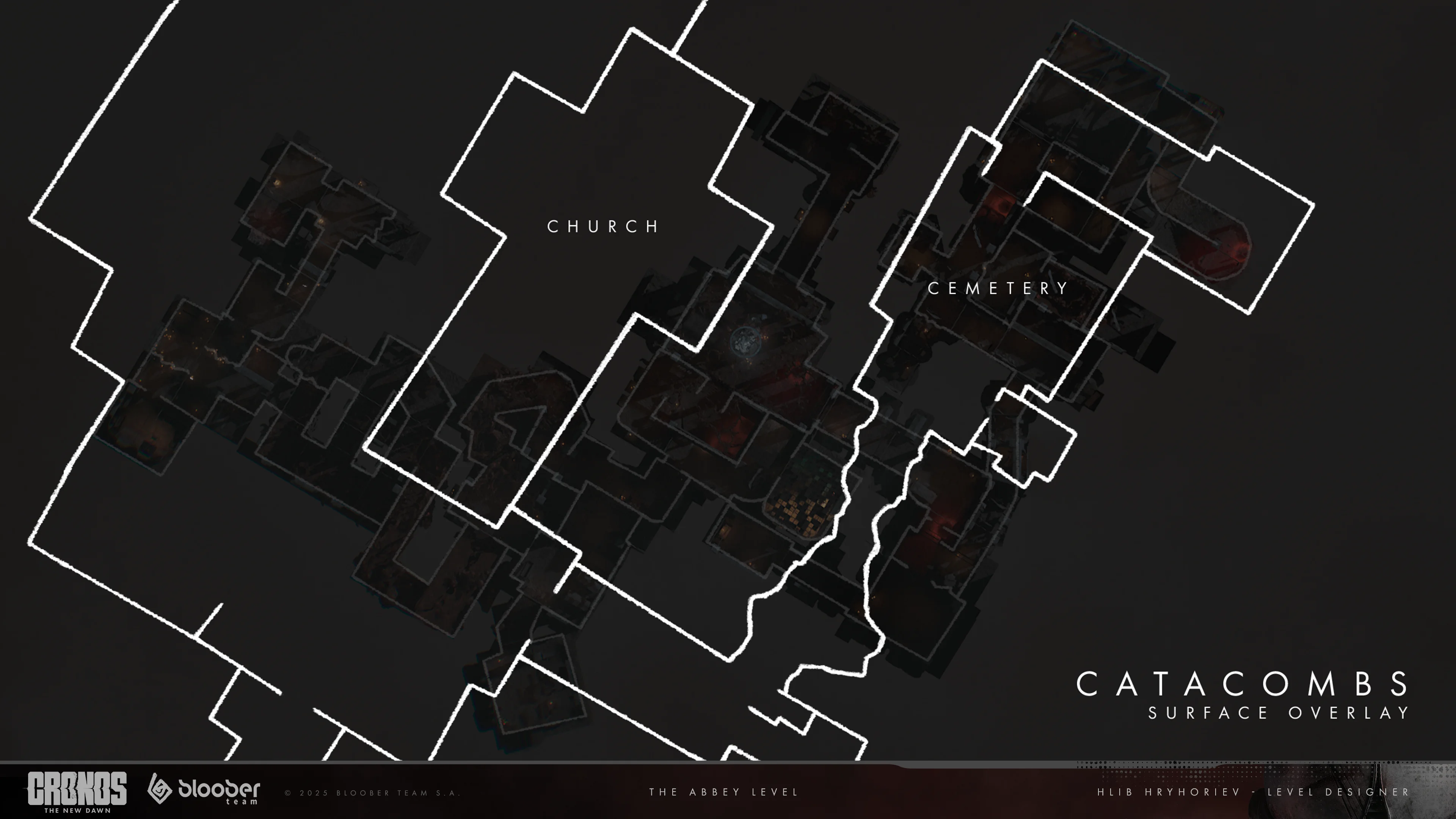 Catacombs map sketch with surface overlay