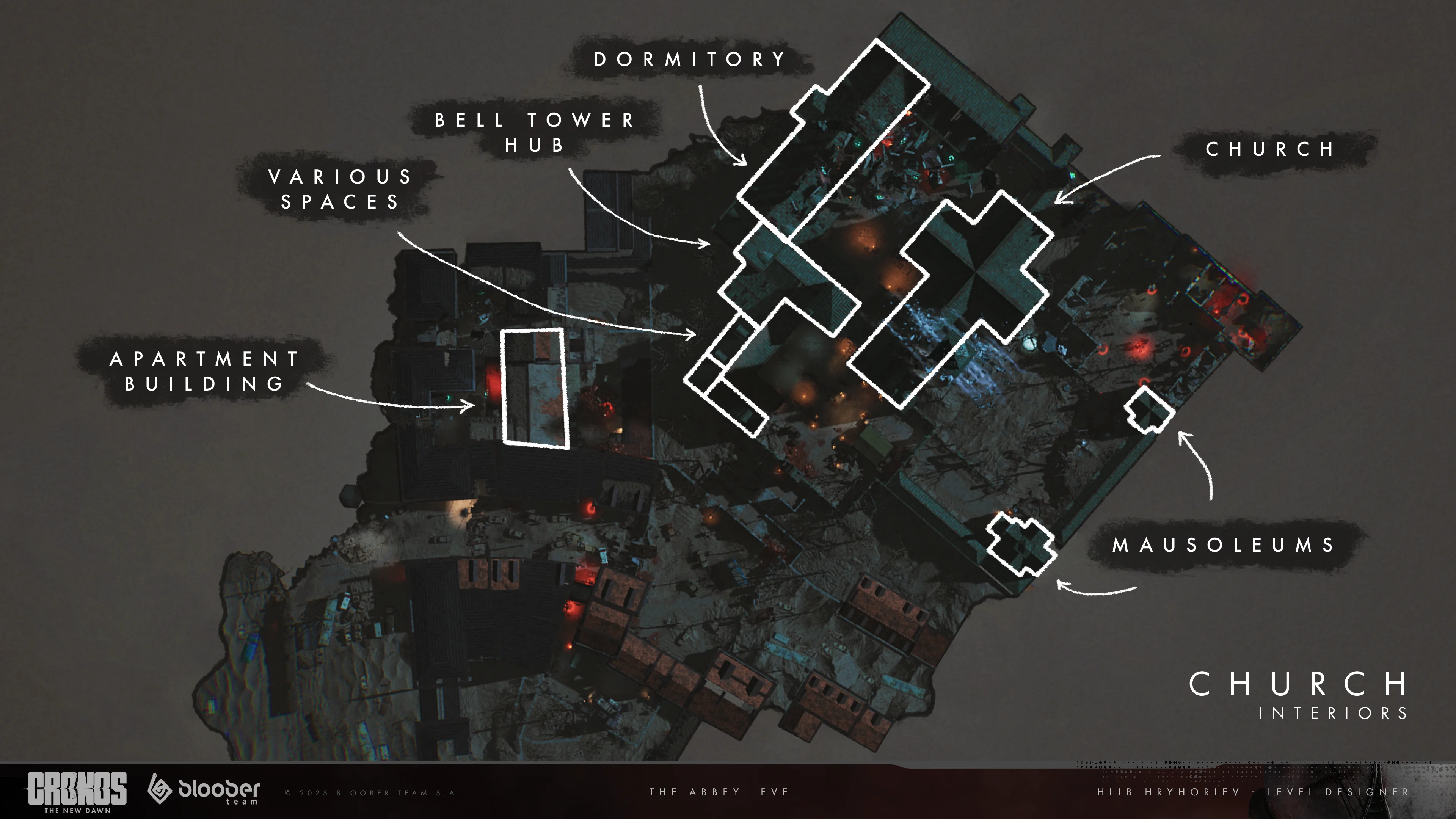 Level map sketch with interiors
